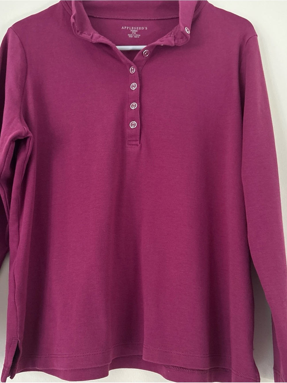 Appleseed's Long Sleeve Henley Polo - Berry